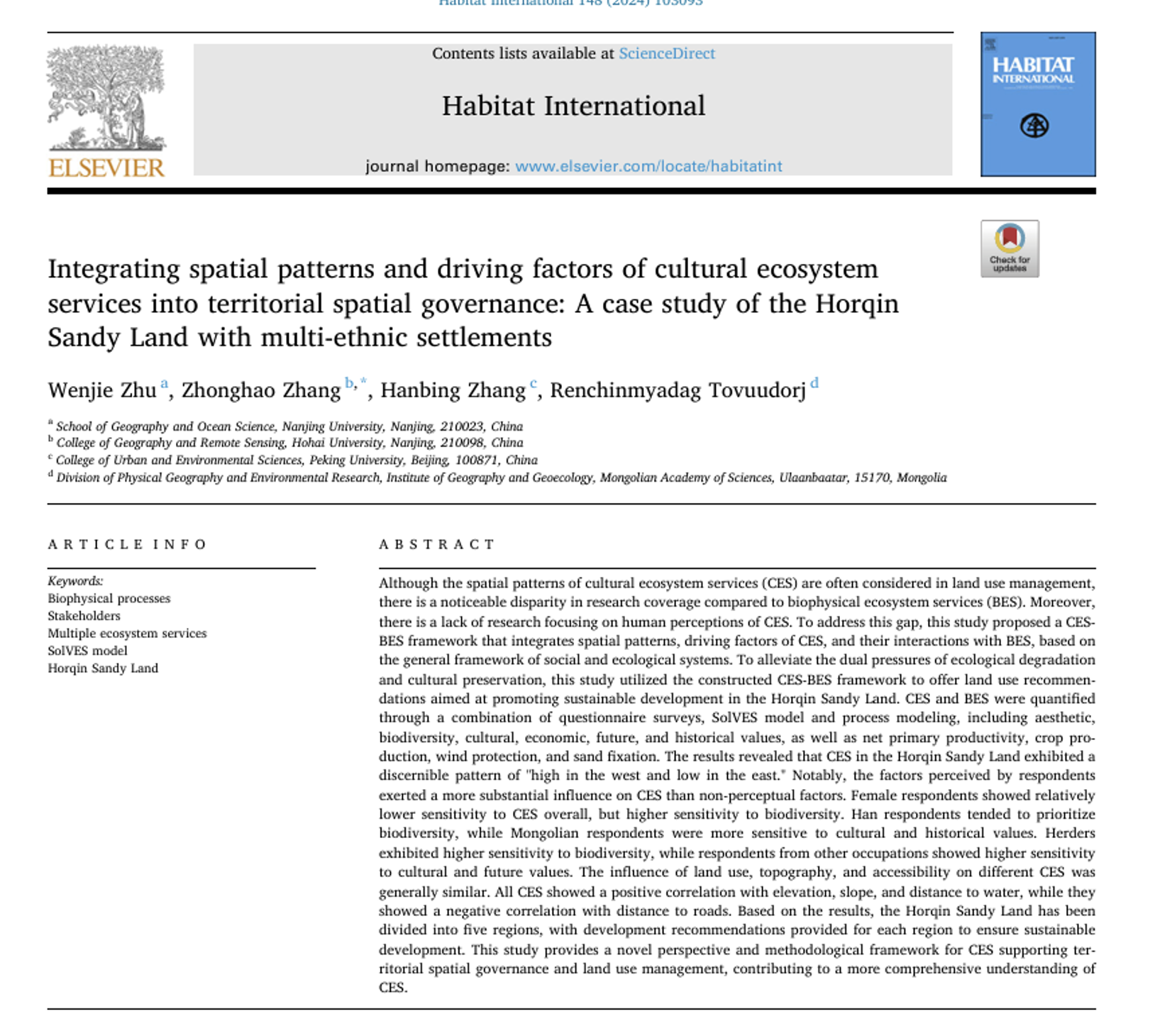 Integrating spatial patterns and driving factors of cultural ecosystem services into territorial spatial governance: a case study of the horqin sandy land with multi-ethnic settlements