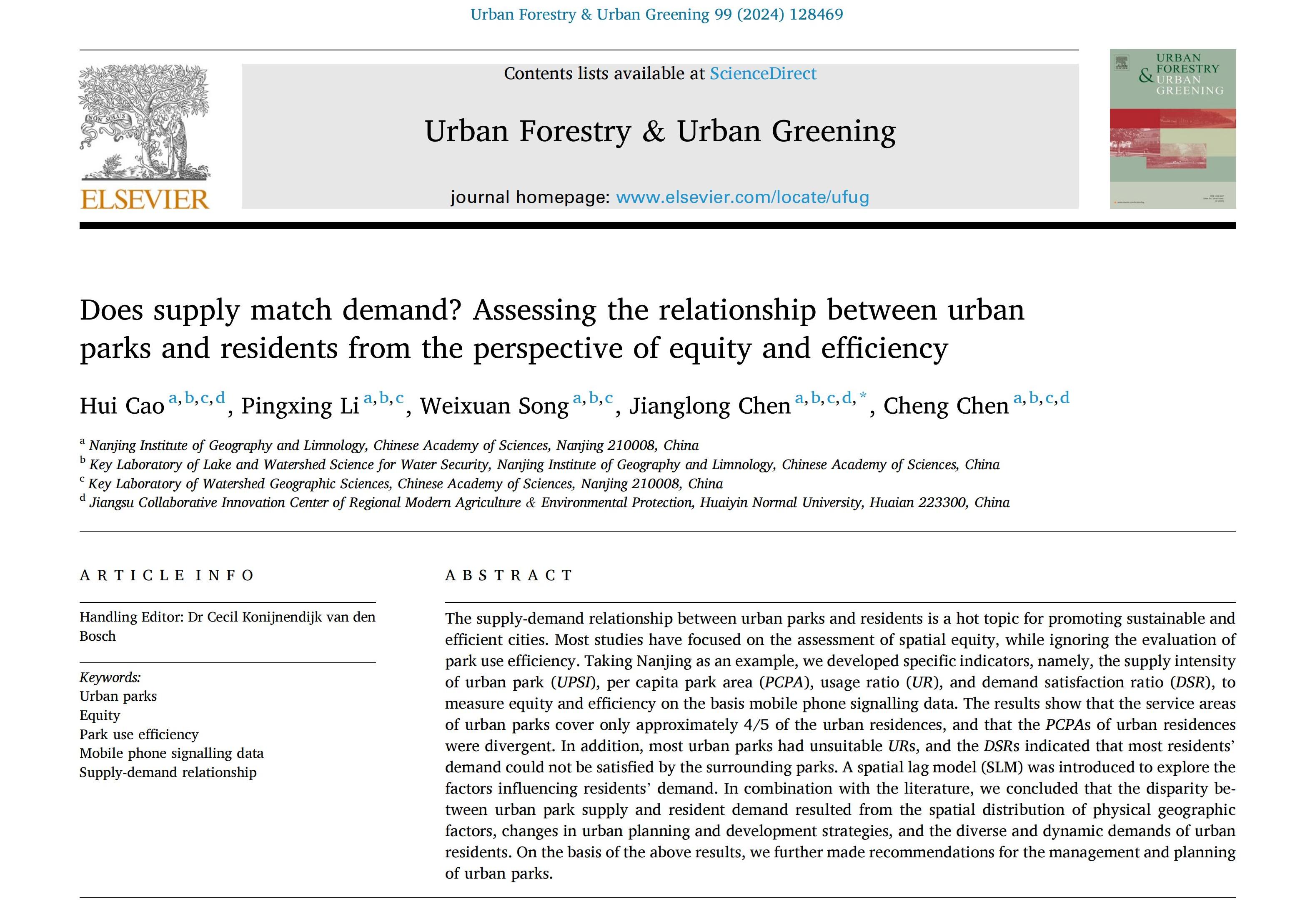​ Does supply match demand? Assessing the relationship between urban parks and residents from the perspective of equity and efficiency