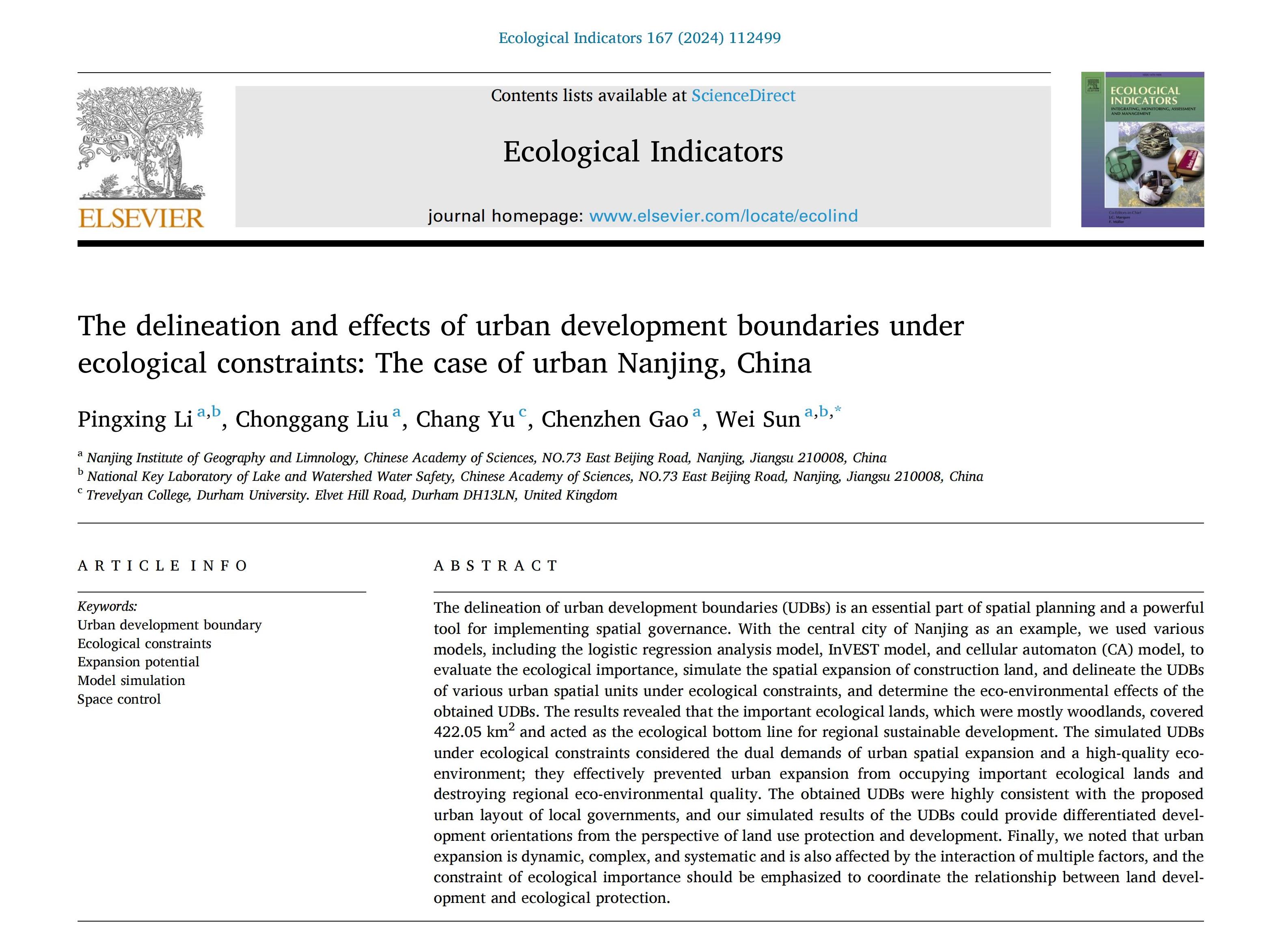 ​   ​ The delineation and effects of urban development boundaries under ecological constraints: The case of urban Nanjing, China 